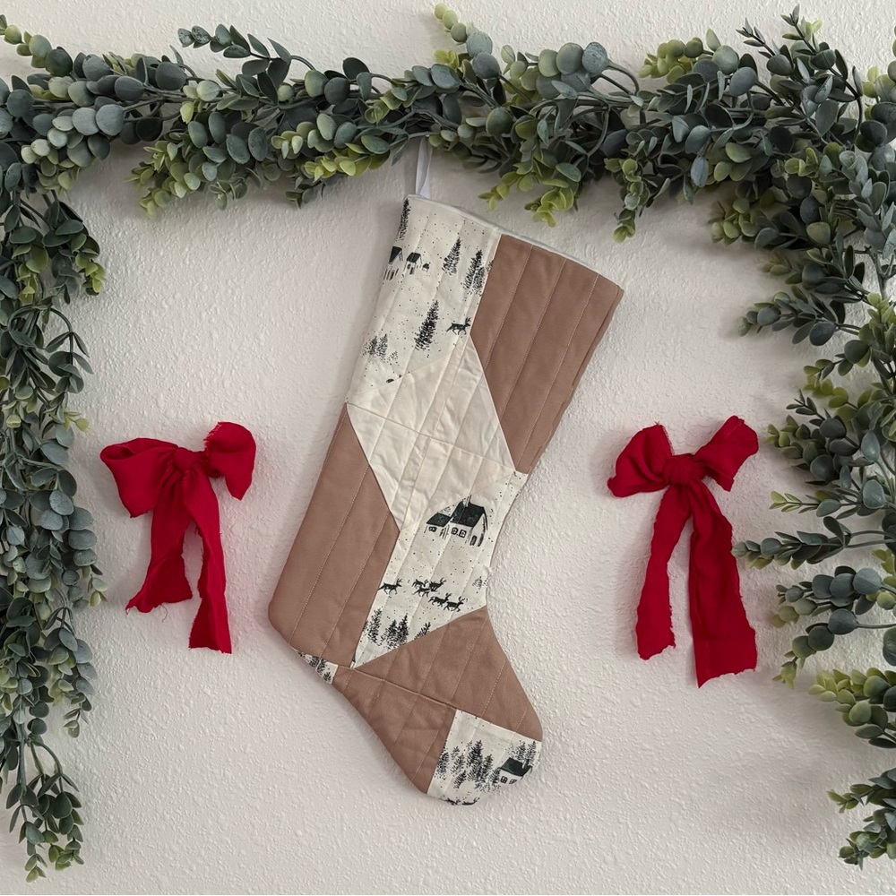 Quilted Tan and Cream Christmas Stocking